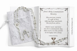 First Communion Silver & Pearl Rosary Necklace